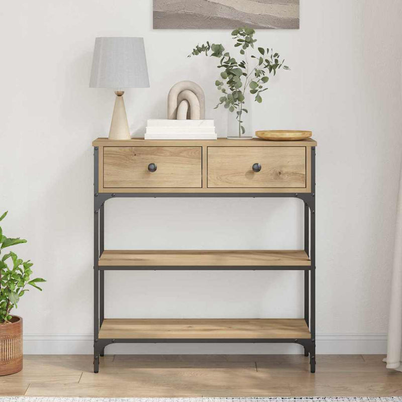 vidaXL Konzolasztal fiókkal polcokkal kézműves tölgy 72,5 x 25 x 75 cm