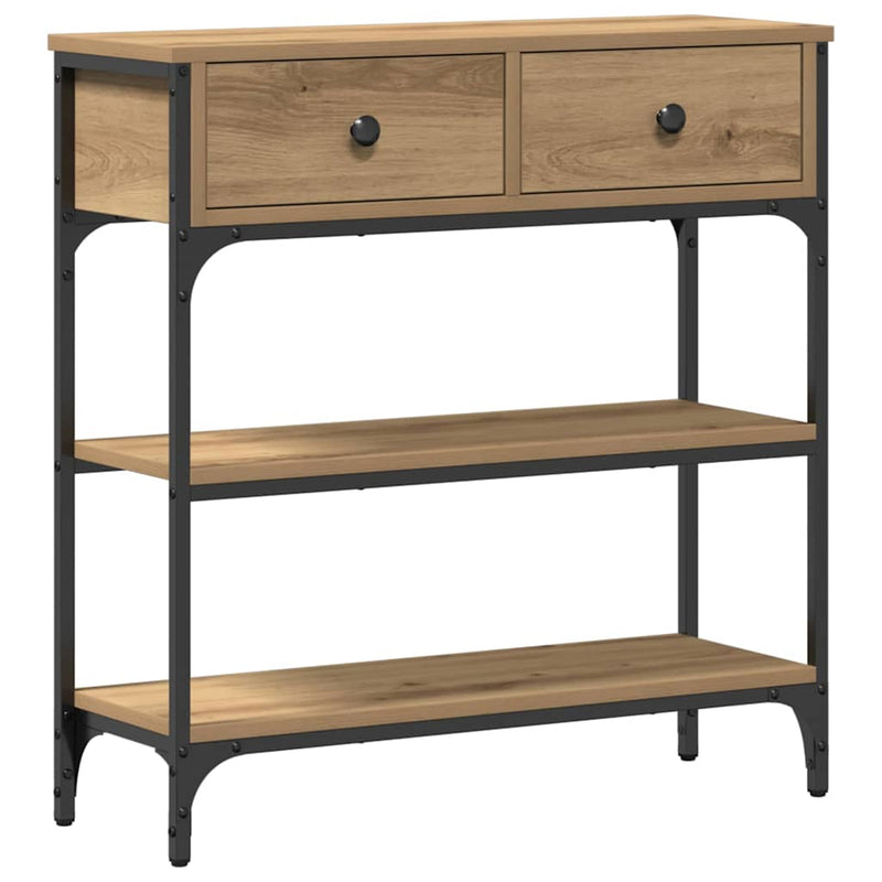 vidaXL Konzolasztal fiókkal polcokkal kézműves tölgy 72,5 x 25 x 75 cm