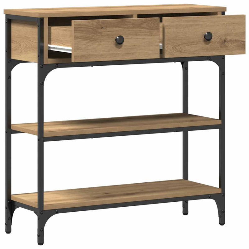 vidaXL Konzolasztal fiókkal polcokkal kézműves tölgy 72,5 x 25 x 75 cm