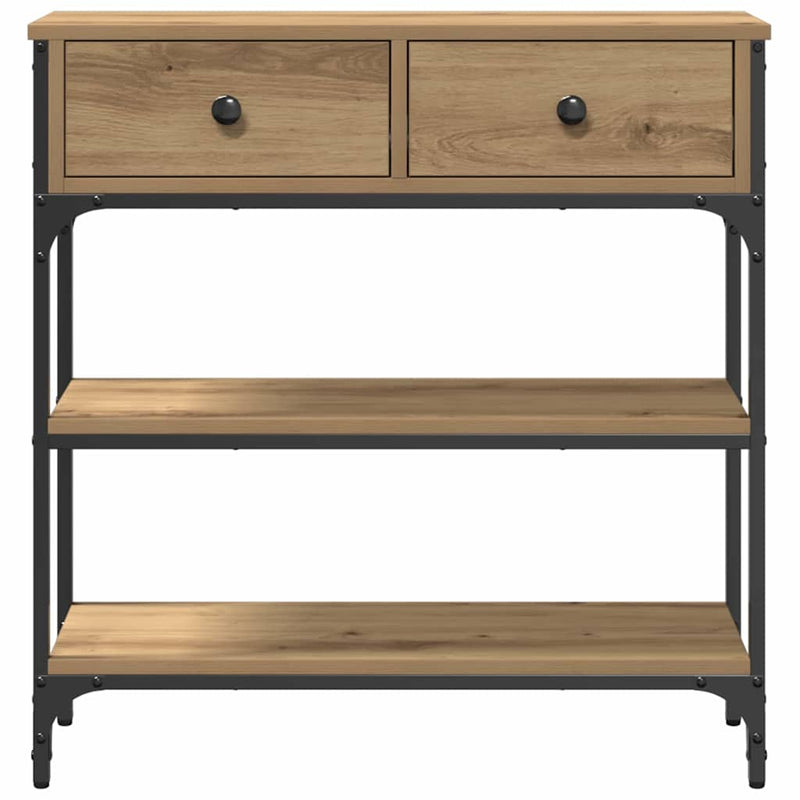 vidaXL Konzolasztal fiókkal polcokkal kézműves tölgy 72,5 x 25 x 75 cm