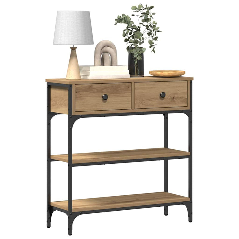 vidaXL Konzolasztal fiókkal polcokkal kézműves tölgy 72,5 x 25 x 75 cm