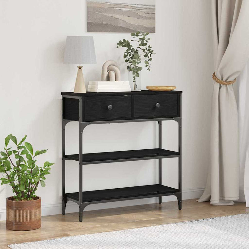 vidaXL Konzolasztal Musta tammi 72,5 x 25 x 75 cm Műgyantás fa és fém