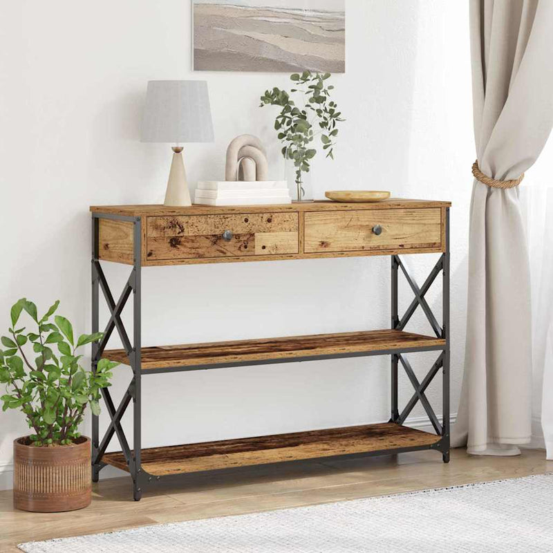 vidaXL Konzol Asztal Régi fa 100 x 28 x 75 cm Műgyantás fa és fém