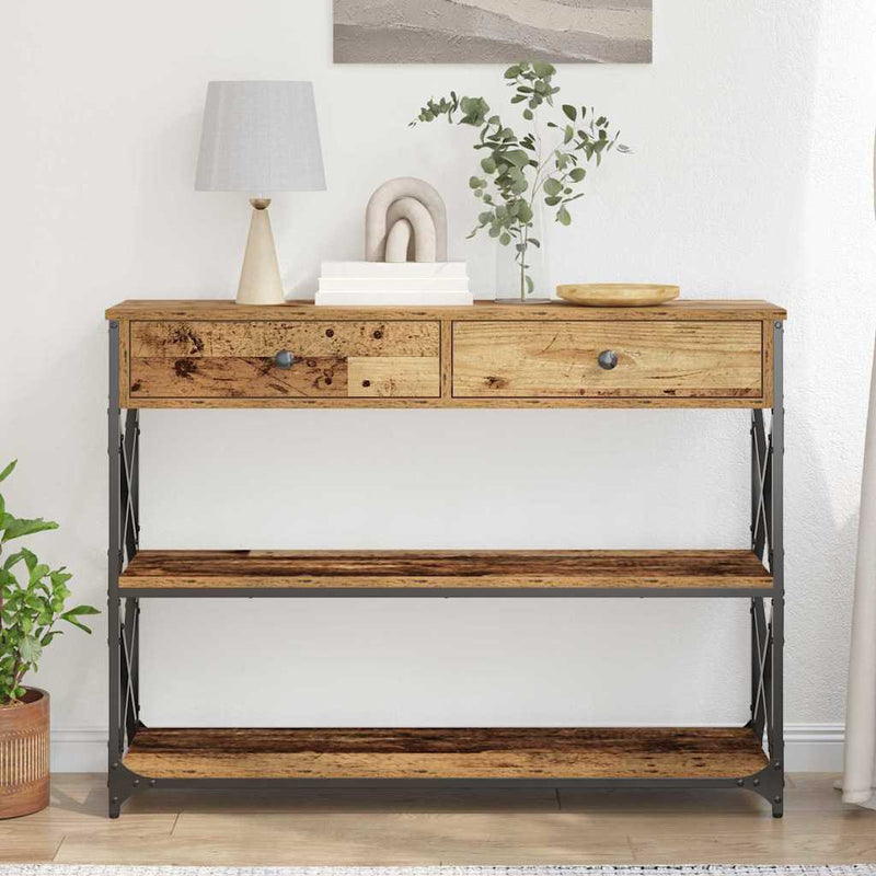 vidaXL Konzol Asztal Régi fa 100 x 28 x 75 cm Műgyantás fa és fém
