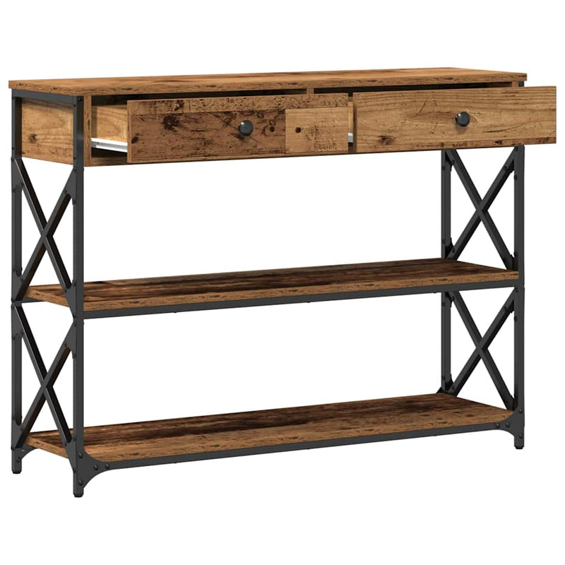 vidaXL Konzol Asztal Régi fa 100 x 28 x 75 cm Műgyantás fa és fém