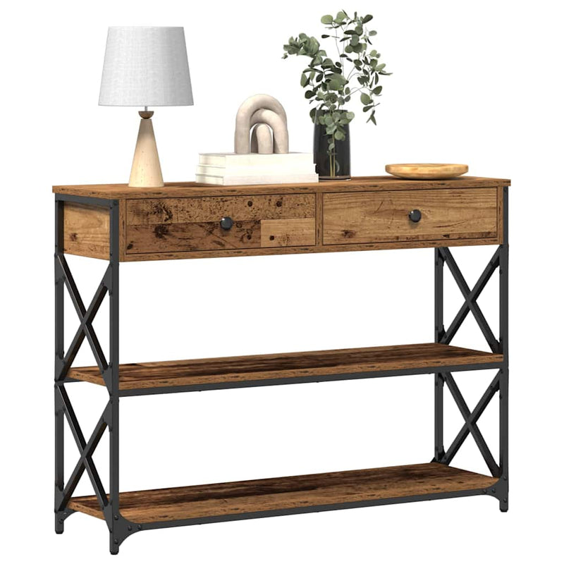 vidaXL Konzol Asztal Régi fa 100 x 28 x 75 cm Műgyantás fa és fém