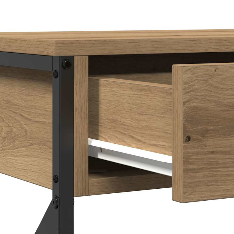 vidaXL Konzol Asztal fiókkal polcokkal kézműves tölgy 100 x 28 x 75 cm
