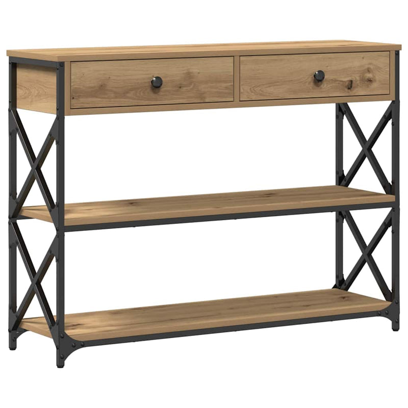 vidaXL Konzol Asztal fiókkal polcokkal kézműves tölgy 100 x 28 x 75 cm