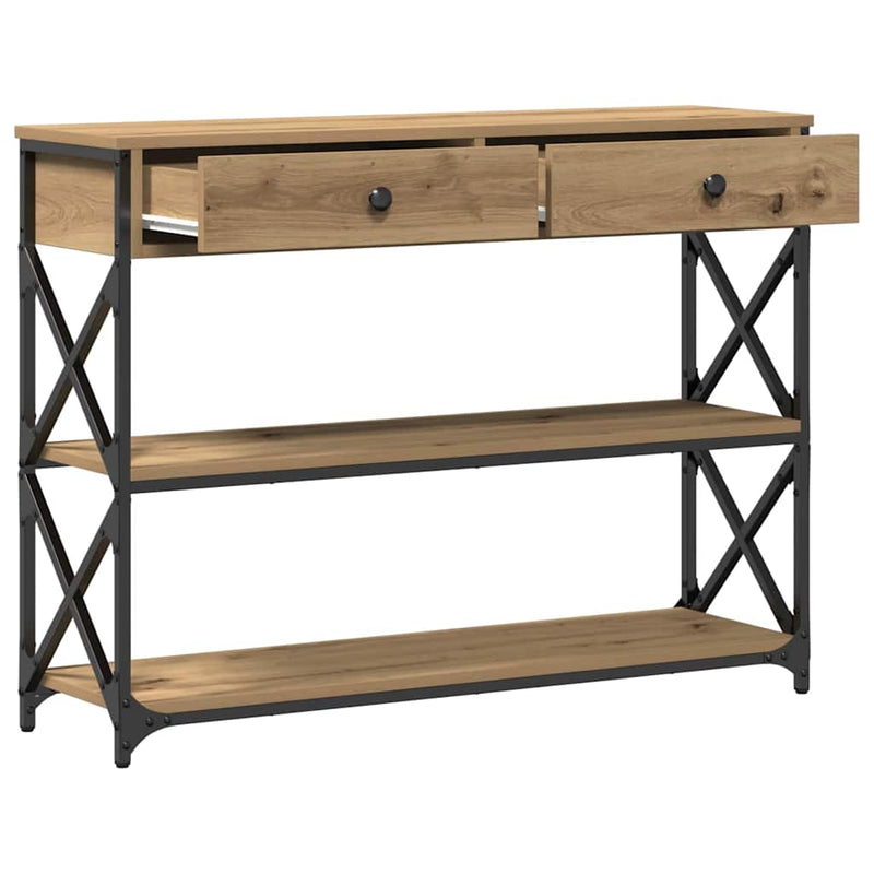 vidaXL Konzol Asztal fiókkal polcokkal kézműves tölgy 100 x 28 x 75 cm