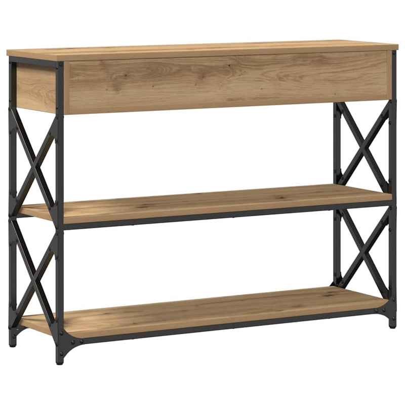 vidaXL Konzol Asztal fiókkal polcokkal kézműves tölgy 100 x 28 x 75 cm