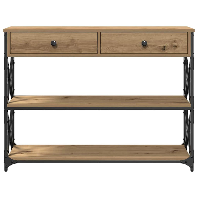 vidaXL Konzol Asztal fiókkal polcokkal kézműves tölgy 100 x 28 x 75 cm