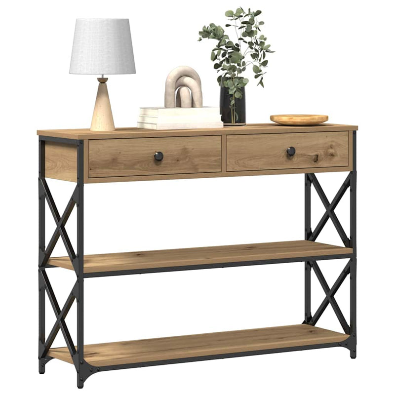 vidaXL Konzol Asztal fiókkal polcokkal kézműves tölgy 100 x 28 x 75 cm