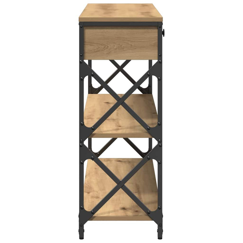 vidaXL Konzol Asztal fiókkal polcokkal kézműves tölgy 100 x 28 x 75 cm