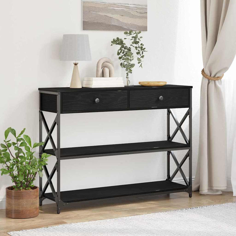 vidaXL Konzol Asztal Musta tammi 100 x 28 x 75 cm Műgyantás fa és fém