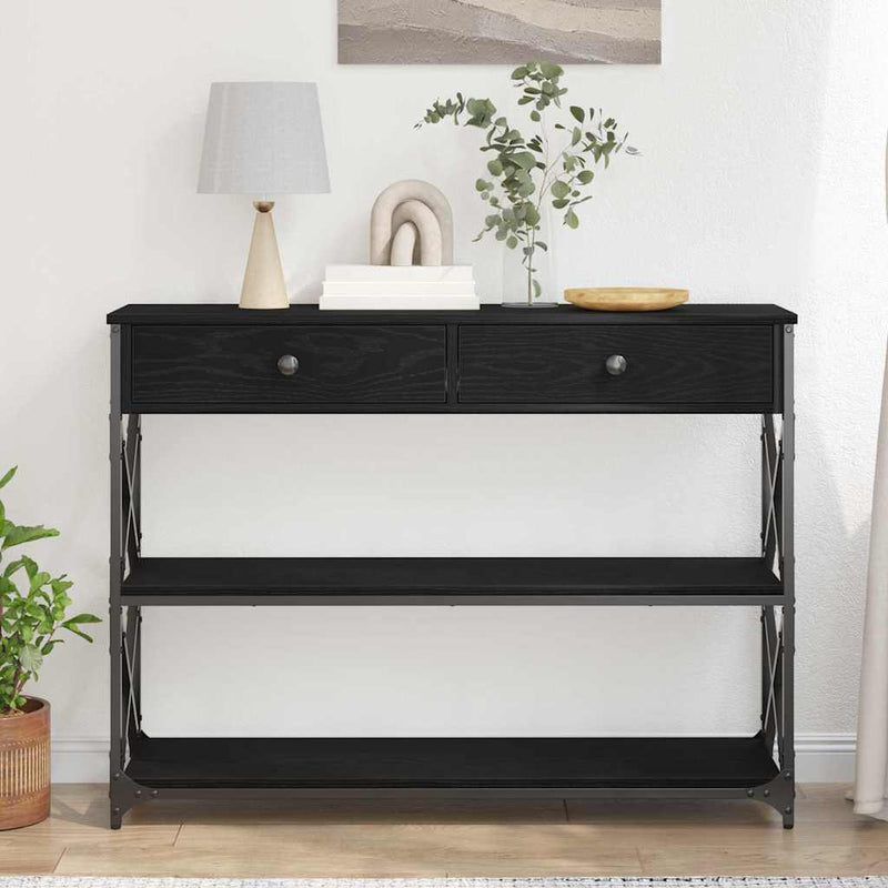 vidaXL Konzol Asztal Musta tammi 100 x 28 x 75 cm Műgyantás fa és fém