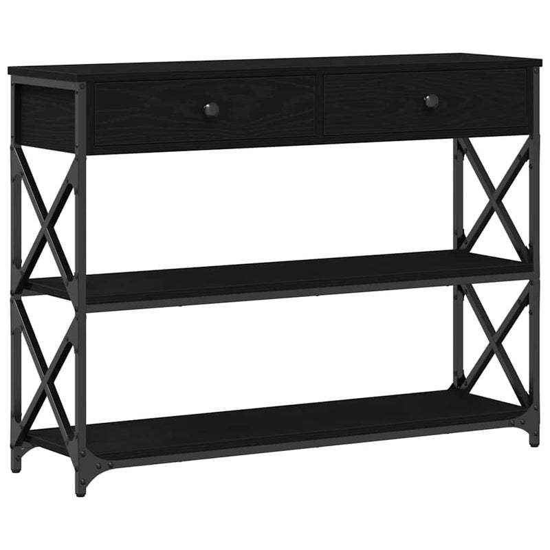 vidaXL Konzol Asztal Musta tammi 100 x 28 x 75 cm Műgyantás fa és fém