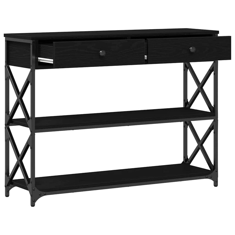 vidaXL Konzol Asztal Musta tammi 100 x 28 x 75 cm Műgyantás fa és fém