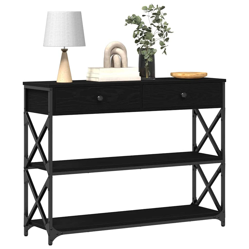 vidaXL Konzol Asztal Musta tammi 100 x 28 x 75 cm Műgyantás fa és fém