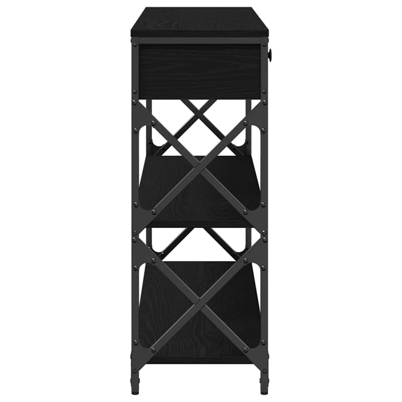 vidaXL Konzol Asztal Musta tammi 100 x 28 x 75 cm Műgyantás fa és fém