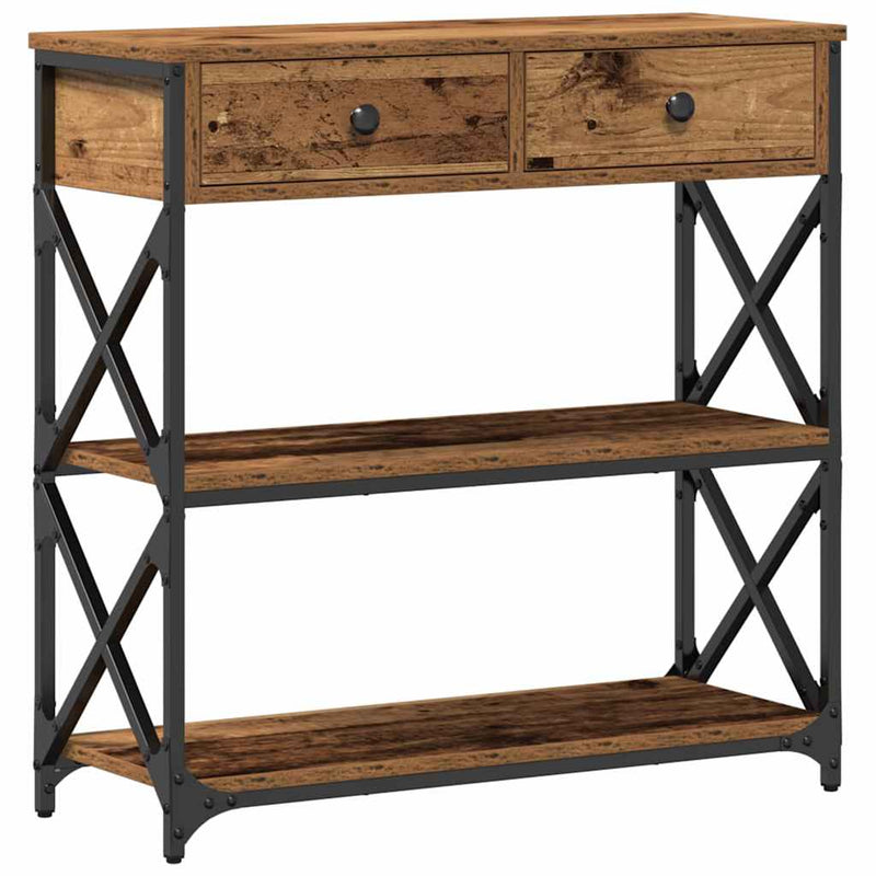 vidaXL Konzol Asztal Régi fa 75 x 28 x 75 cm Műgyantás fa és fém