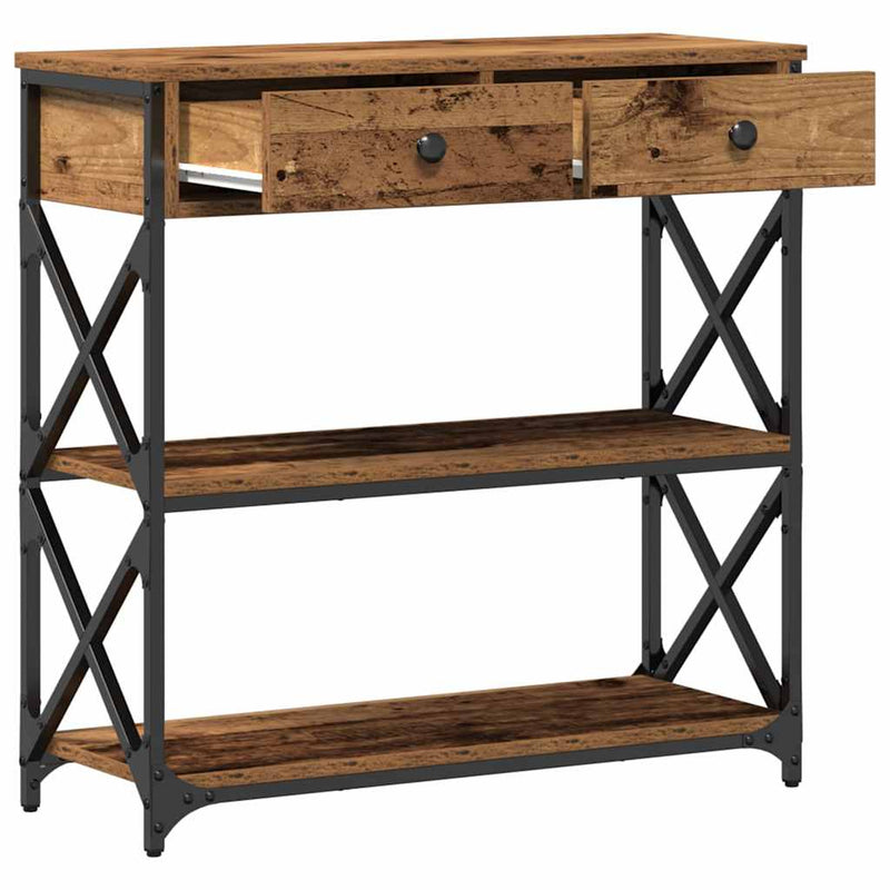 vidaXL Konzol Asztal Régi fa 75 x 28 x 75 cm Műgyantás fa és fém
