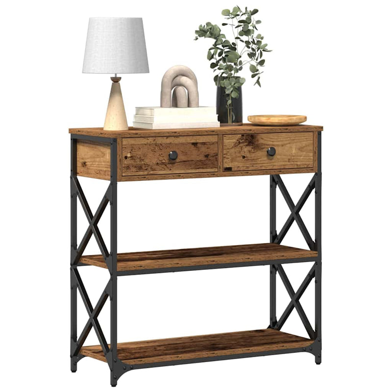 vidaXL Konzol Asztal Régi fa 75 x 28 x 75 cm Műgyantás fa és fém