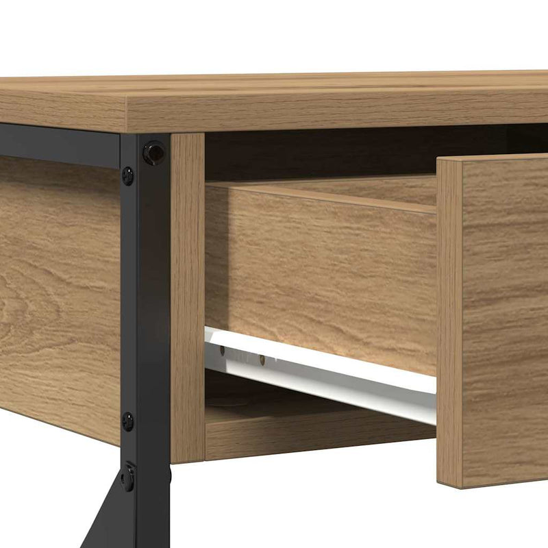 vidaXL Konzol Asztal fiókkal polcokkal kézműves tölgy 75 x 28 x 75 cm
