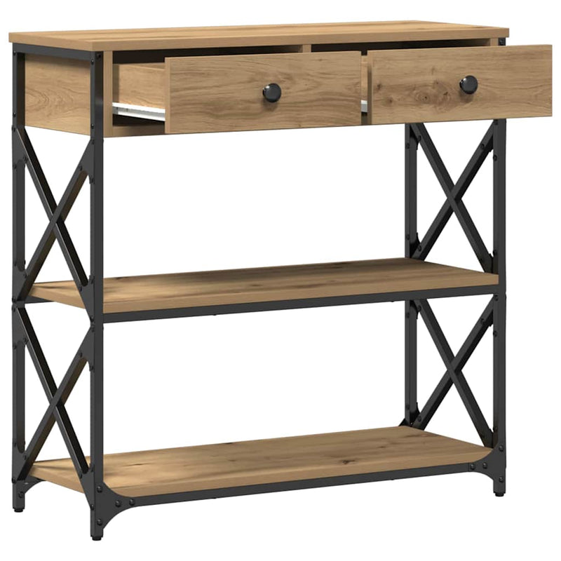 vidaXL Konzol Asztal fiókkal polcokkal kézműves tölgy 75 x 28 x 75 cm