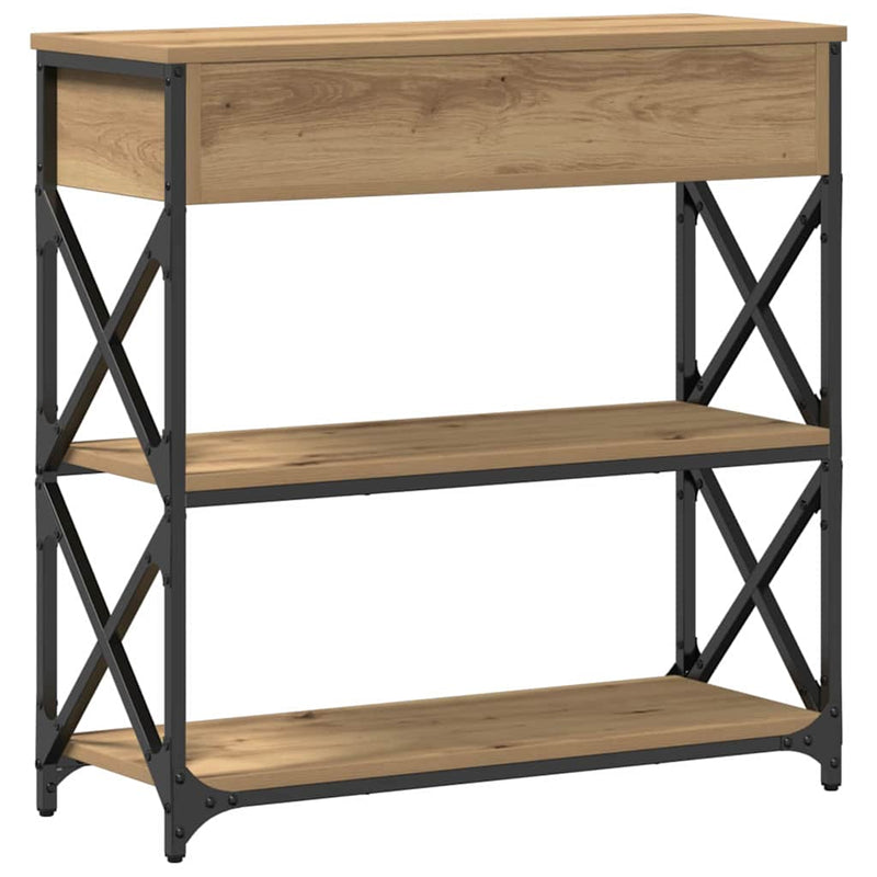 vidaXL Konzol Asztal fiókkal polcokkal kézműves tölgy 75 x 28 x 75 cm