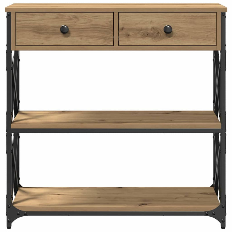 vidaXL Konzol Asztal fiókkal polcokkal kézműves tölgy 75 x 28 x 75 cm