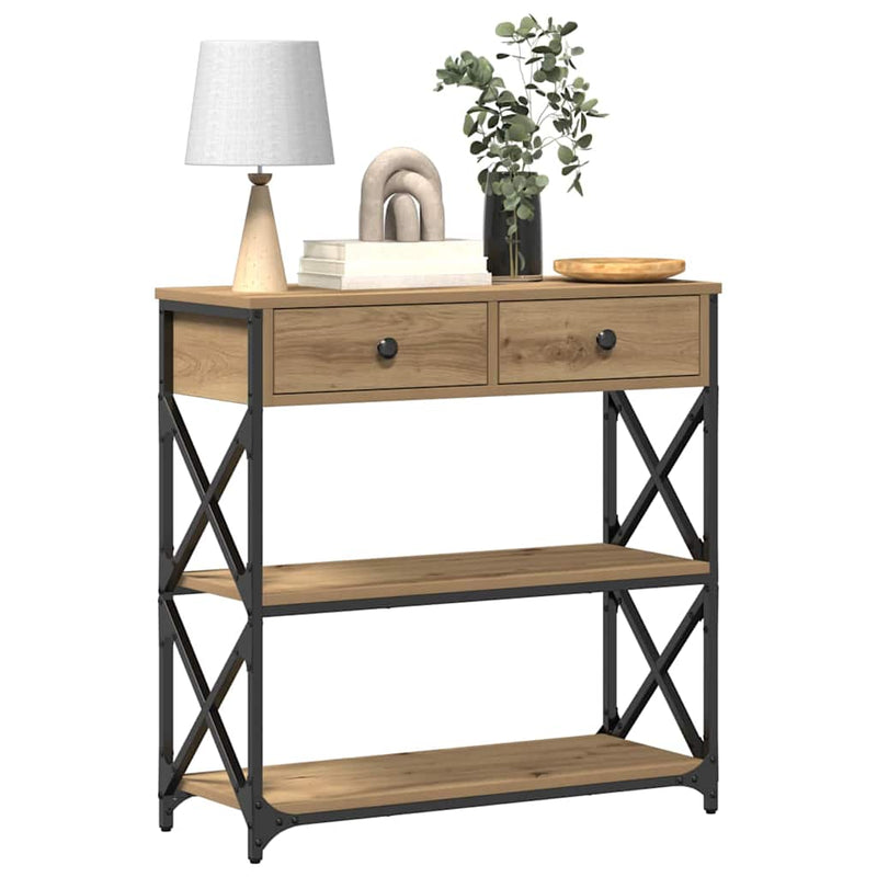 vidaXL Konzol Asztal fiókkal polcokkal kézműves tölgy 75 x 28 x 75 cm