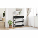 vidaXL Konzol Asztal Musta tammi 75 x 28 x 75 cm Műgyantás fa és fém