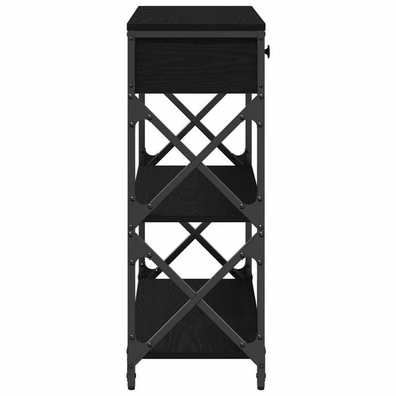 vidaXL Konzol Asztal Musta tammi 75 x 28 x 75 cm Műgyantás fa és fém