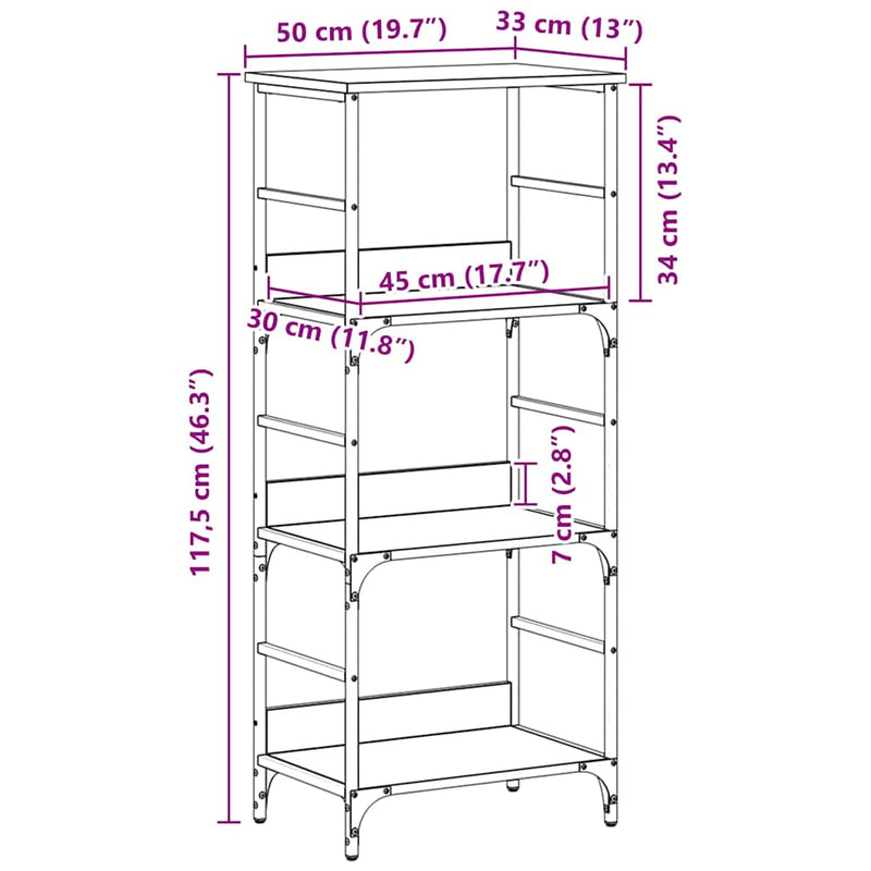 vidaXL Könyvespolc Musta tammi 50x33x117,5cm Faanyag