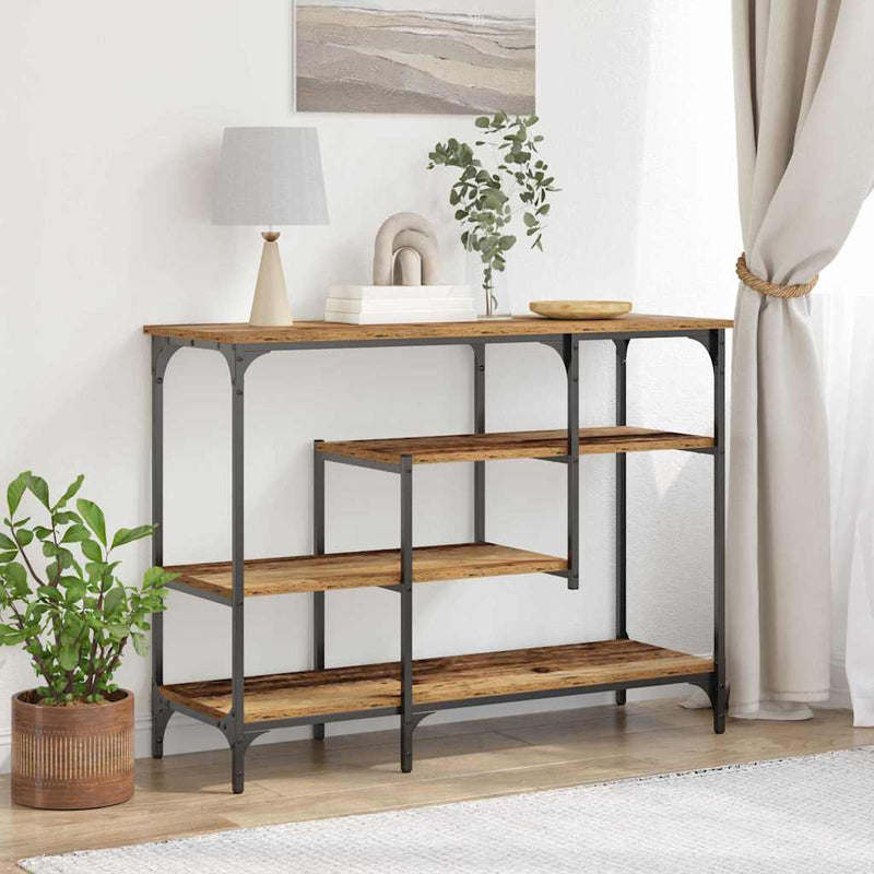 vidaXL Konzolasztal Régi fa 100 x 35 x 75 cm Műgyantás fa és fém
