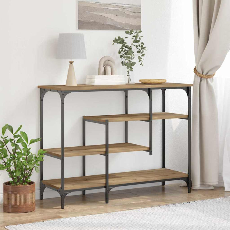 vidaXL Konzolasztal polcokkal kézműves tölgy 100 x 35 x 75 cm