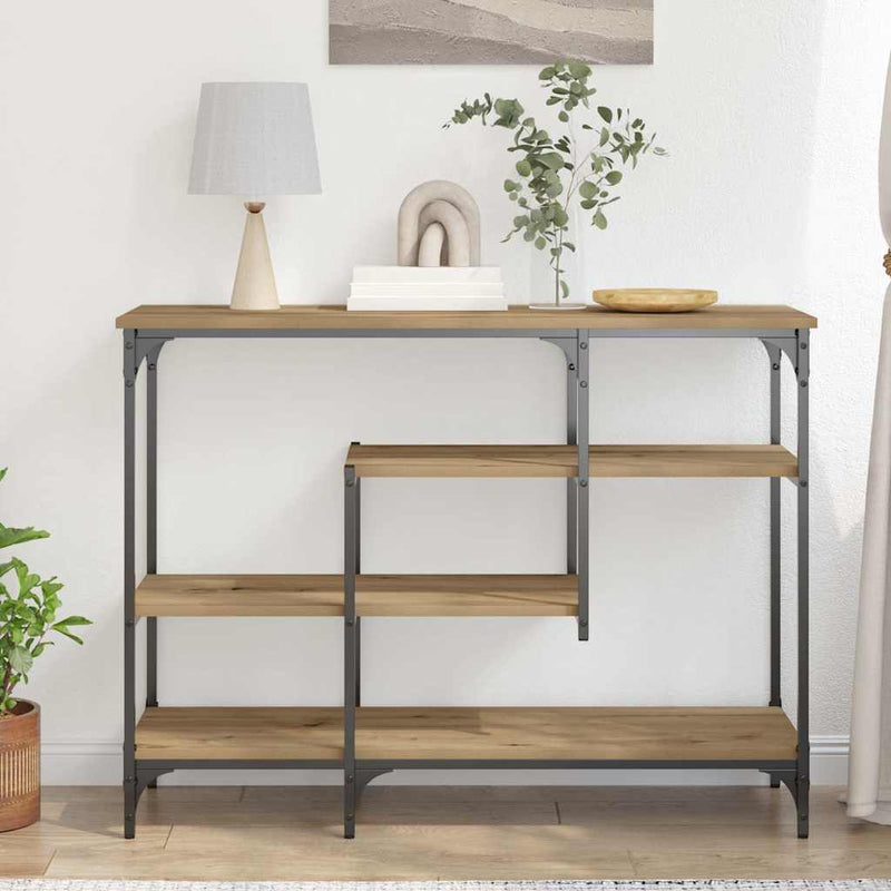 vidaXL Konzolasztal polcokkal kézműves tölgy 100 x 35 x 75 cm