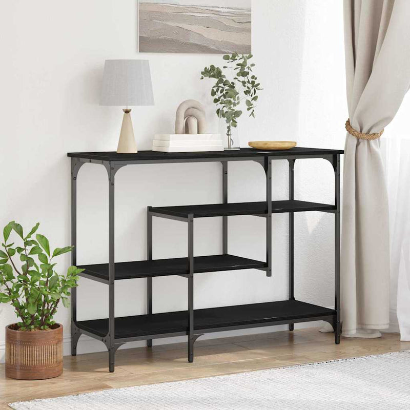 vidaXL Konzolasztal Musta tammi 100 x 35 x 75 cm Műgyantás fa és fém