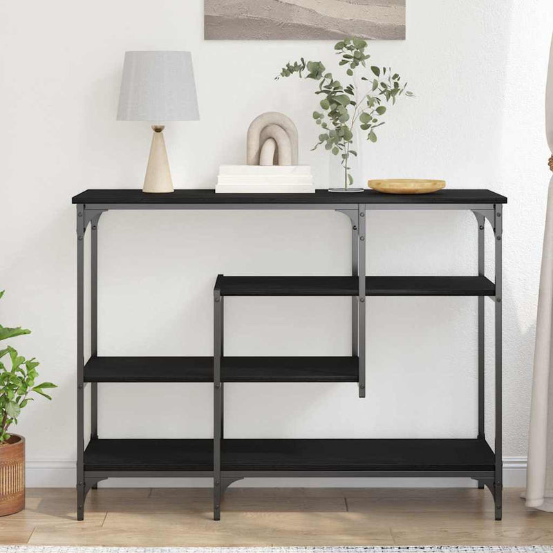 vidaXL Konzolasztal Musta tammi 100 x 35 x 75 cm Műgyantás fa és fém