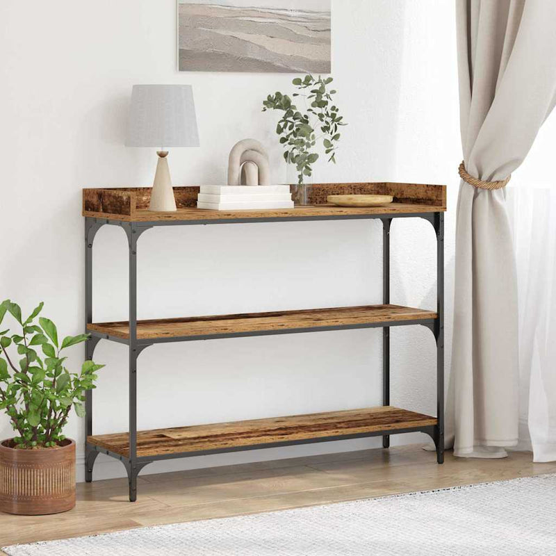 vidaXL Konzolasztal Régi fa 100 x 30 x 80 cm Műgyantás fa és fém