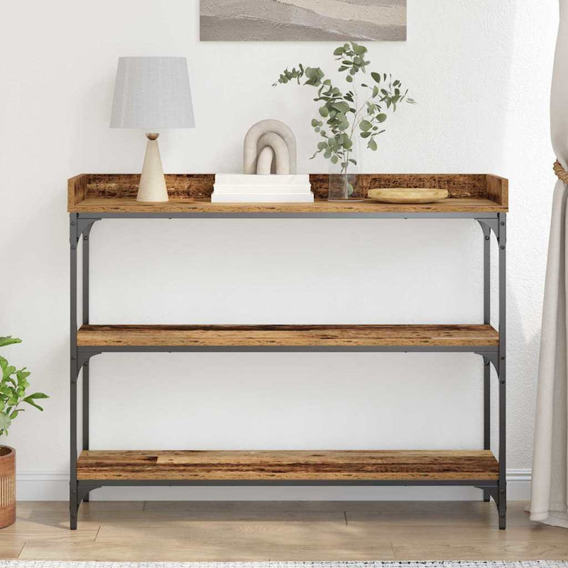 vidaXL Konzolasztal Régi fa 100 x 30 x 80 cm Műgyantás fa és fém