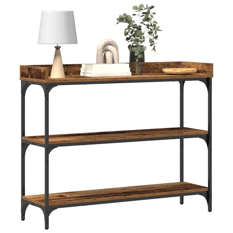 vidaXL Konzolasztal Régi fa 100 x 30 x 80 cm Műgyantás fa és fém
