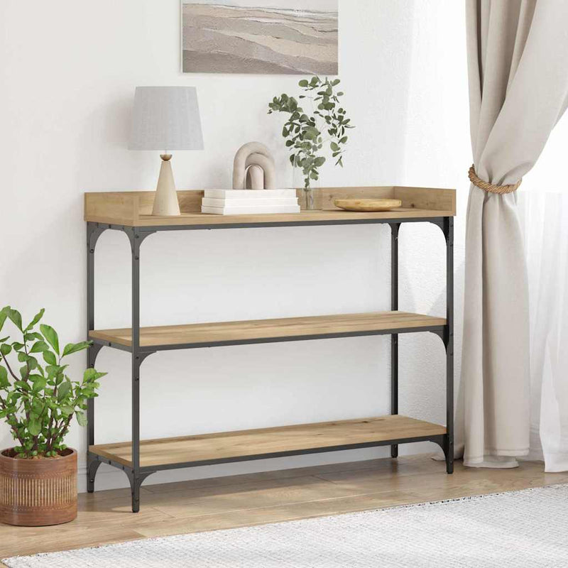 vidaXL Konzolasztal polcokkal kézműves tölgy 100 x 30 x 80 cm