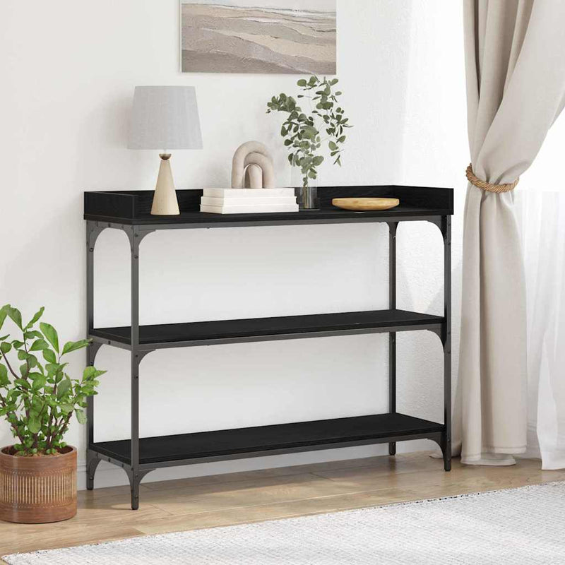 vidaXL Konzolasztal Musta tammi 100 x 30 x 80 cm Műgyantás fa és fém