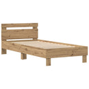 vidaXL Ágykeret LED szalagokkal Artisan tölgy 90 x 190 cm Szerelt Fa