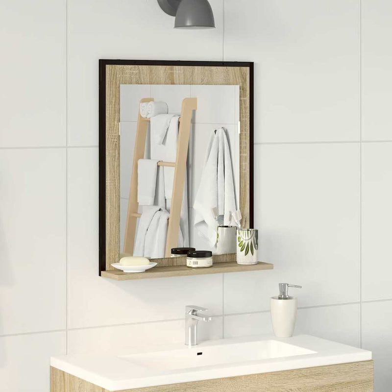 vidaXL Fürdőszobai tükör polcokkal Fekete 50 x 12 x 60 cm Faanyag