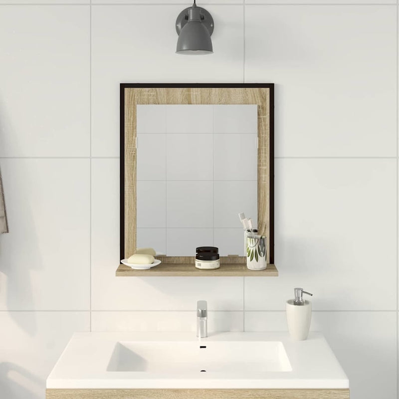 vidaXL Fürdőszobai tükör polcokkal Fekete 50 x 12 x 60 cm Faanyag
