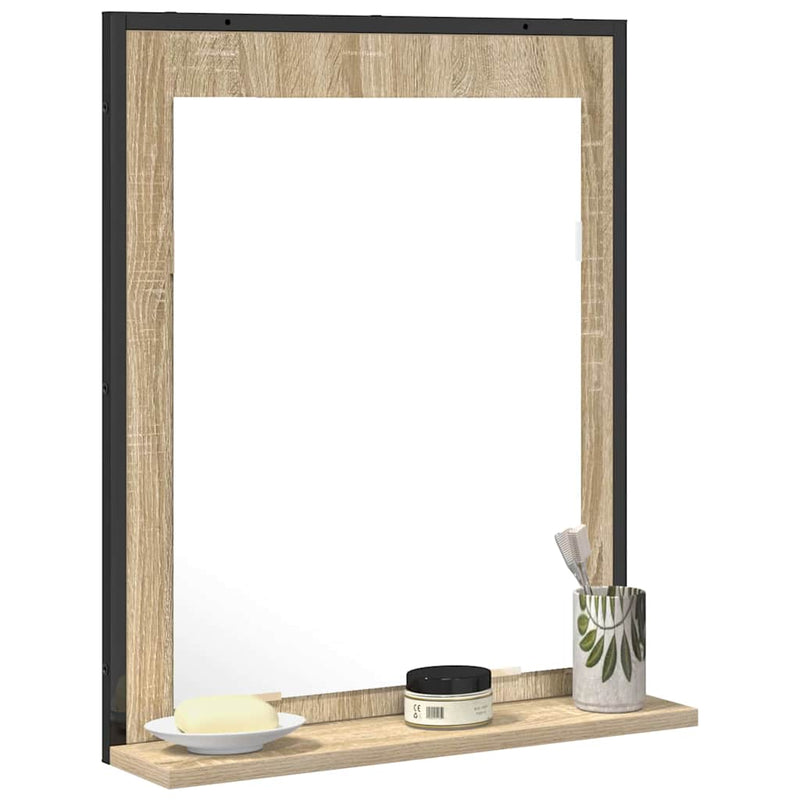 vidaXL Fürdőszobai tükör polcokkal Fekete 50 x 12 x 60 cm Faanyag