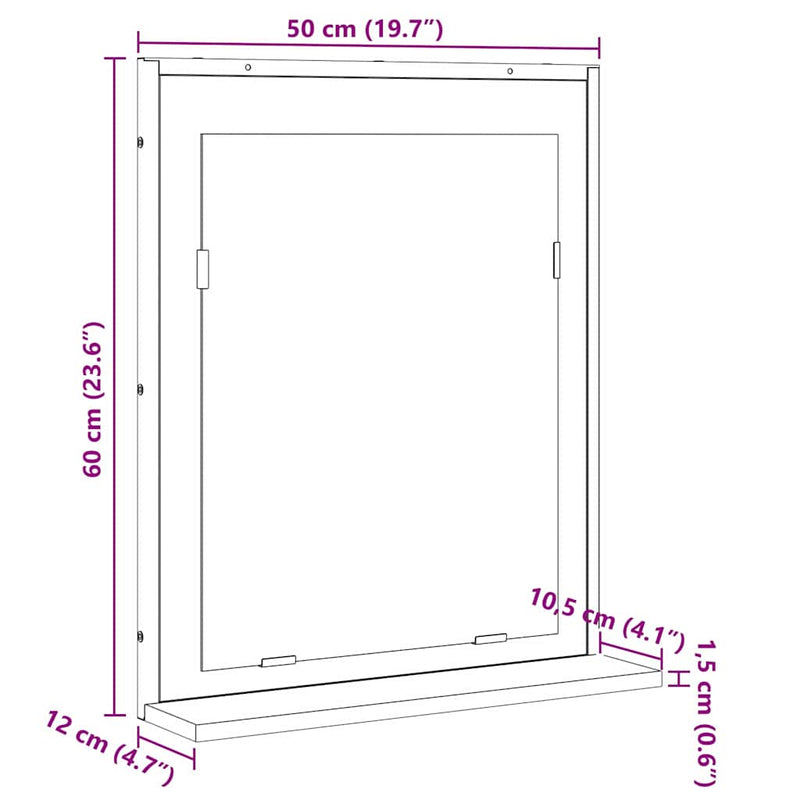 vidaXL Fürdőszobai tükör polcokkal Fekete 50 x 12 x 60 cm Faanyag