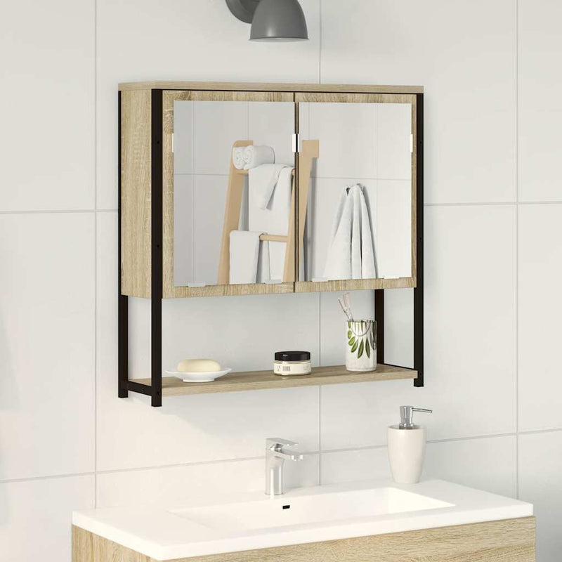 vidaXL Fürdőszobai tükör tárolóval Bézs 60 x 16 x 60 cm Faanyag